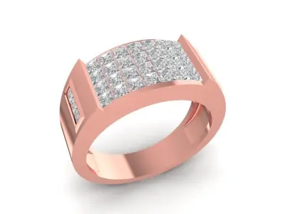 Gold Men Square Top Diamond Ring with Pave Setting 2320 3D print model