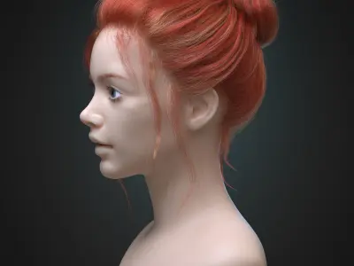 Female realistic hairstyle Ornatrix Alembic Hair Groom Plugin  3D model