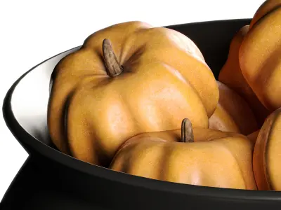 Cauldron with Pumpkins Halloween Decoration 3D model