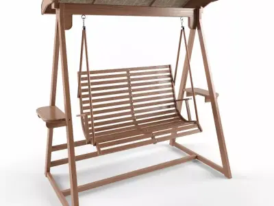 Multiple Seats Wooden Swing with Roof 14 3D model
