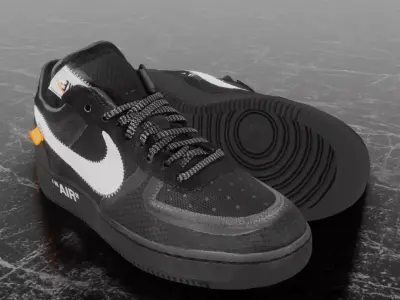 NIKE AIR FORCE 1 LOW OFF WHITE BLACK VOLT 3D SHOES Low-poly 3D model