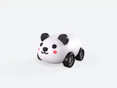 Cartoon Panda Car Cute Low-poly 3D model