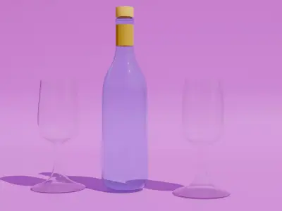 SIMPLE WINE  BOTTAL AND GLASS BLEND FILE TEXRE Free low-poly 3D model