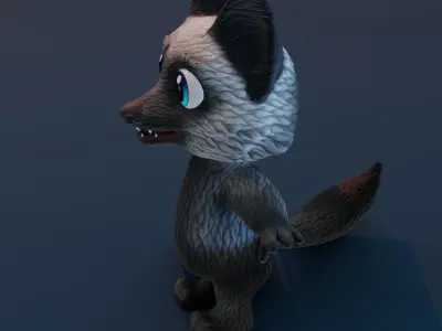 Cartoon Silver Fox Rigged 3D Model Low-poly 3D model