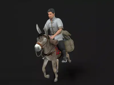 donkey and human Low-poly 3D model