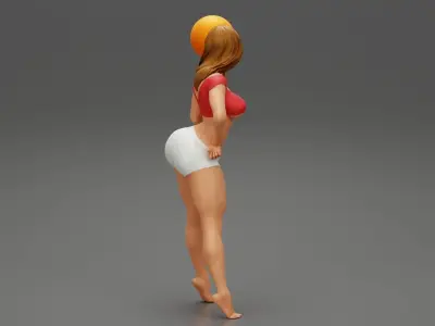Beautiful Sporty Girl Playing With the Ball on the Basketball 3D print model