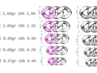 cuban chain 10mm 9mm 8mm 7mm 6mm STL 3D model