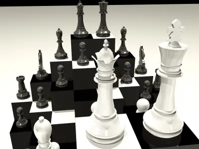 Chess board with pieces 3D model