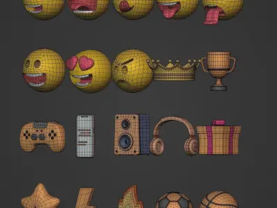 Cartoon Smileys and Icons Pack Low-poly 3D model