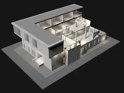 Home office in cutaway section 25-09 3D model