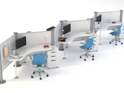 Herman Miller Resolve System with Office Accessories Set 02 3D model