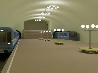 Metro station and train Low-poly 3D model
