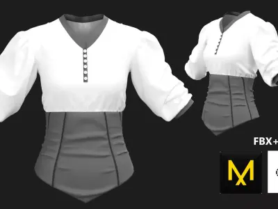 Blouse with Corset Marvelous Designer 3D model