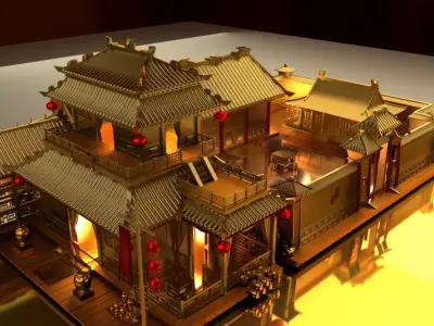 Chinese ancient courtyard house  3D model