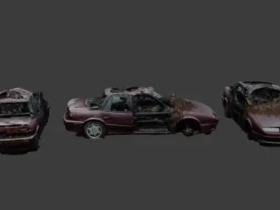 Damaged and Rusty Wrecked Cars Collection 01 Low-poly 3D model