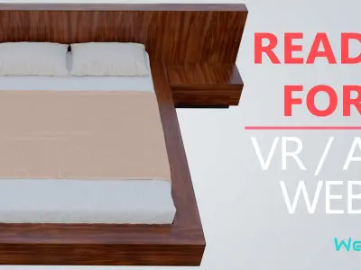 Bed with Wooden Headboard Low-poly 3D model