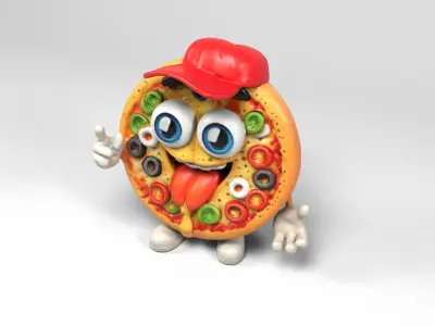 Pizza character Low-poly 3D model