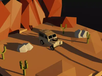 landscape car in desert with cactus Free 3D model