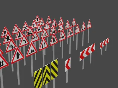 Street and traffic signs low-poly 3d models  Low-poly 3D model