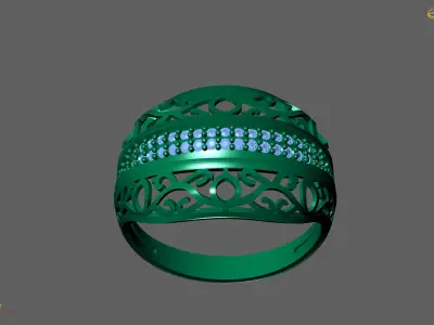 Women Ring With Stone Diamond Ready STL 3DM Models Womens Rings 3D print model 4