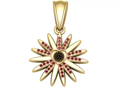 Golden Blossom Pendant with Ruby Petals 3D print model