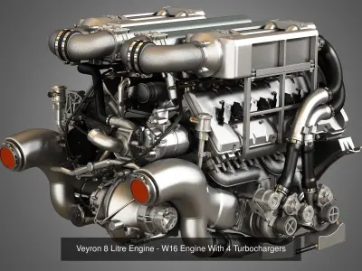 Veyron W16 Turbocharger Engine - Transmission   2 in 1 3D Model Collection