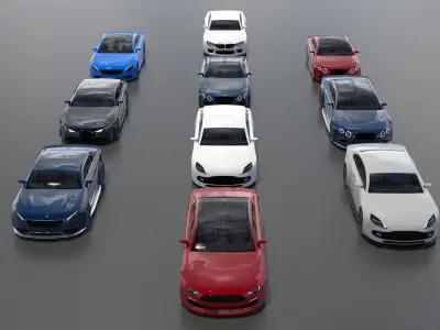 Generic 10 car pack Low-poly 3D model