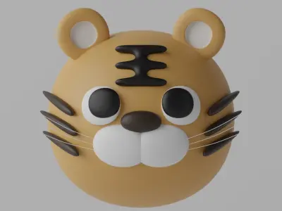 Cartoon Cute Tiger Head 3D model