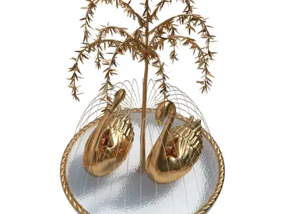 Fountain with Gilt Brass Swans and Weeping Willow 3D model