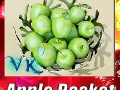 Green Apples in Decorative Metal Bowl 3D model