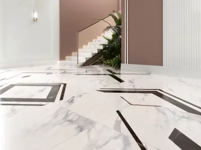 Realistic Luxury Lobby Modern Design  Marble Interior Scene 3D model