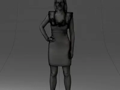 000163 Standing Woman in Pink Dress with Ruffled Neckline 3dp 3D print model