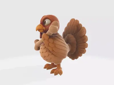Cute Cartoon Turkey Holding Bone  3D Printable Thanksgiving 3D print model