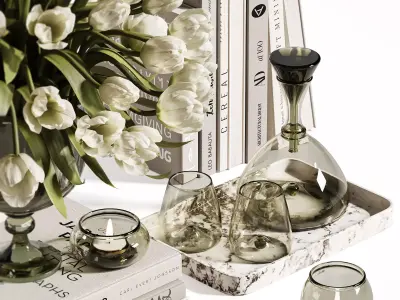  White Tulips Tabletop Decor set22 3D model