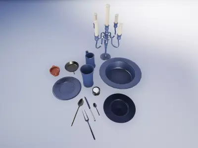 17th Century Pewter Tableware Low-poly 3D model