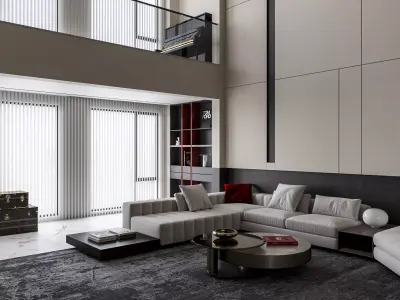 Modern villa living room interior scenes  3D model