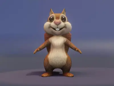 Cartoon Squirrel Rigged 3D Model Low-poly 3D model