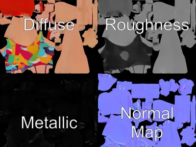 Animated Female Swimsuit Model Red Hair Rigged and Animated Low-poly 3D model