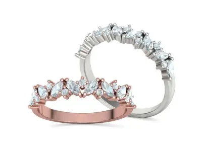 Marquise and Round Halfway Band Ring 3dmodel 3D print model