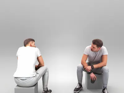 Sporty man sitting and holding water bottle 427 Low-poly 3D model