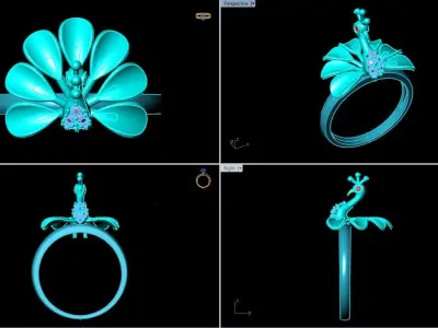 Peacock ring - Bird ring - Diamond ring - Womens rings 3D print model