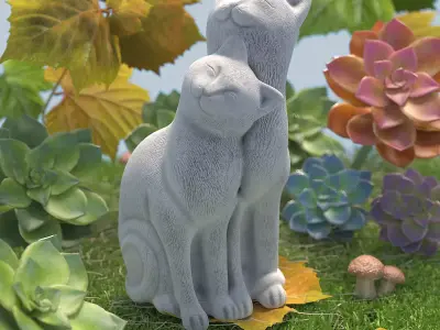 Happy couple cats Low-poly 3D model