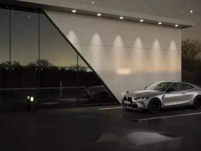 Car Render Scene - Rooftop parking - Corona render Low-poly 3D model