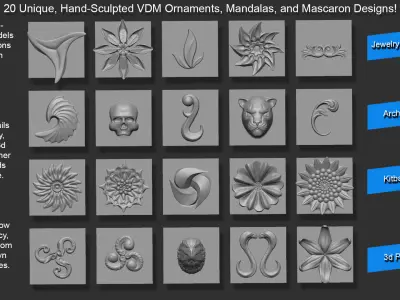 Zbrush VDM Ornaments Mandalas and Mascaron Brush 3D model