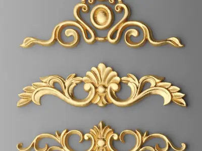 Cartouches SET 4 gold ornate ornaments 3D model
