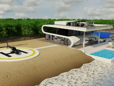 Modern Luxury Beach House with Sports Area 3D model