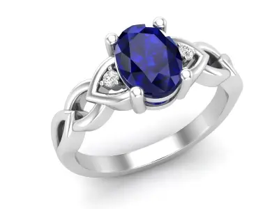 AV 575 Oval and Round White Diamond Ladies Engagement Ring 3D print model
