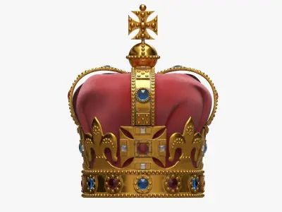 Royal crown with gems and velvet 02 3D model