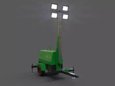 PBR Mobile Light Tower Generator B - Green  Low-poly 3D model