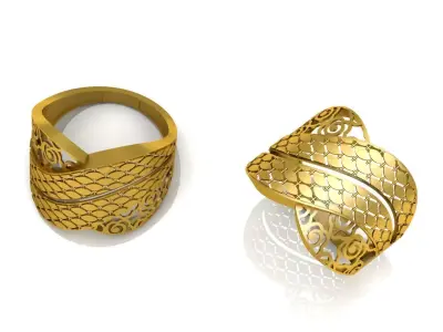 Wide gold Filigree Ring - laser cut lattice jewelry design 3D print model